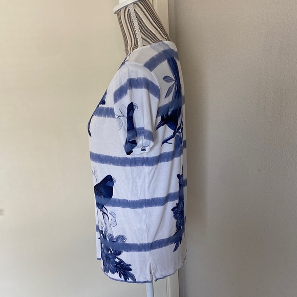 Desigual Blue and White Striped V-Neck Top - Picture 3 of 11